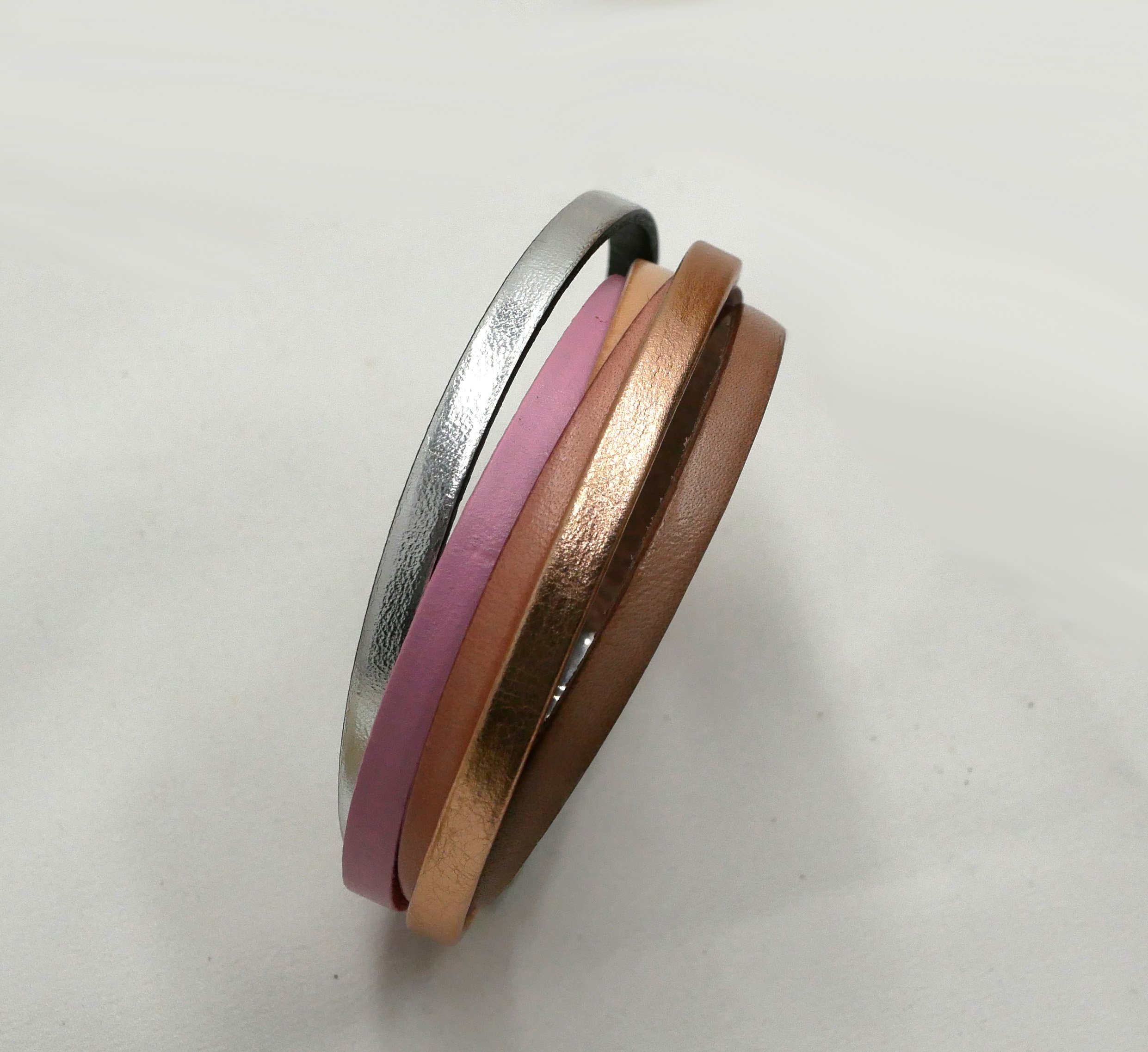 Multi-leather cuff bracelet, peach copper color