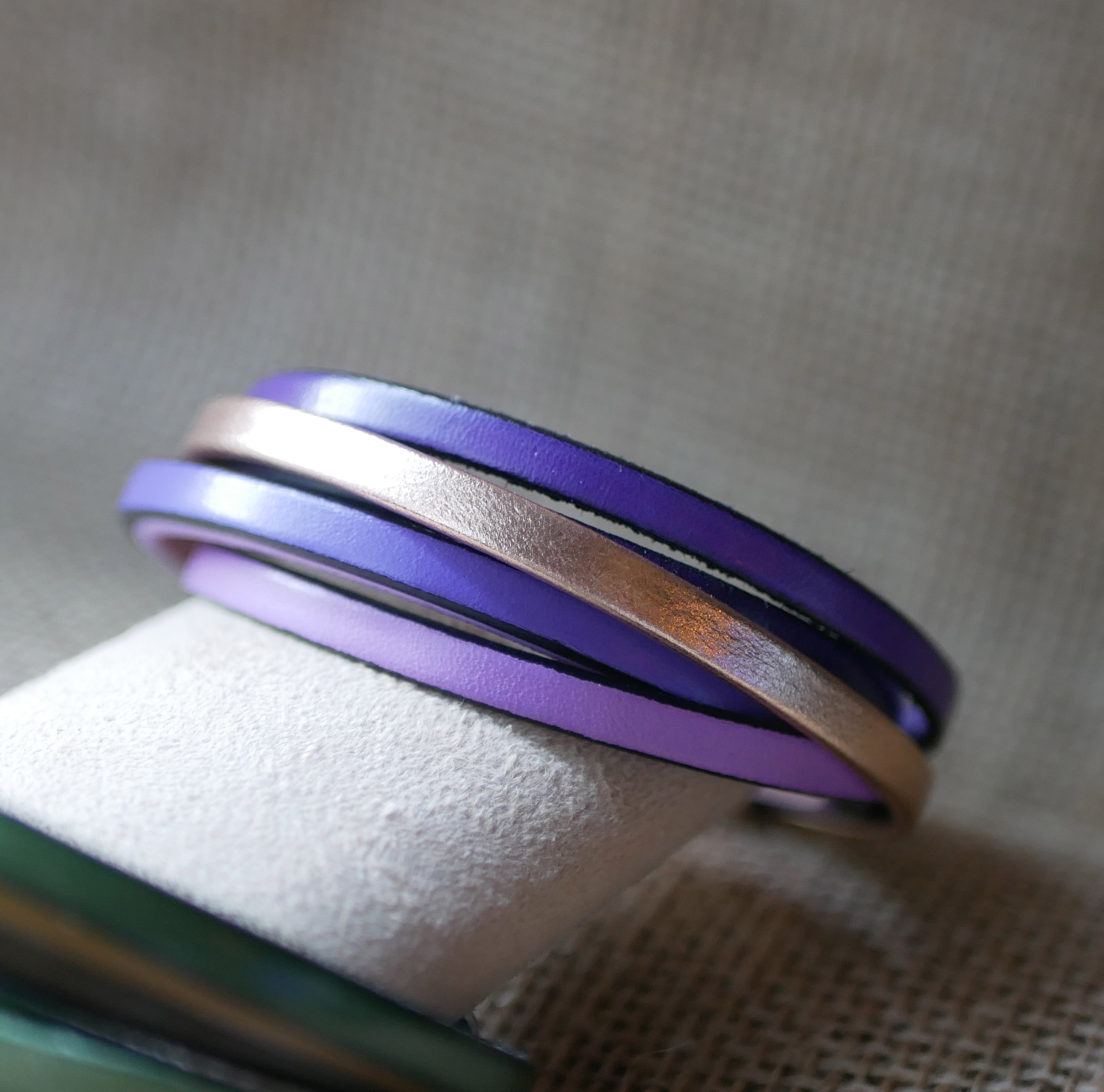 Purple &amp; rose gold multi-leather cuff bracelet