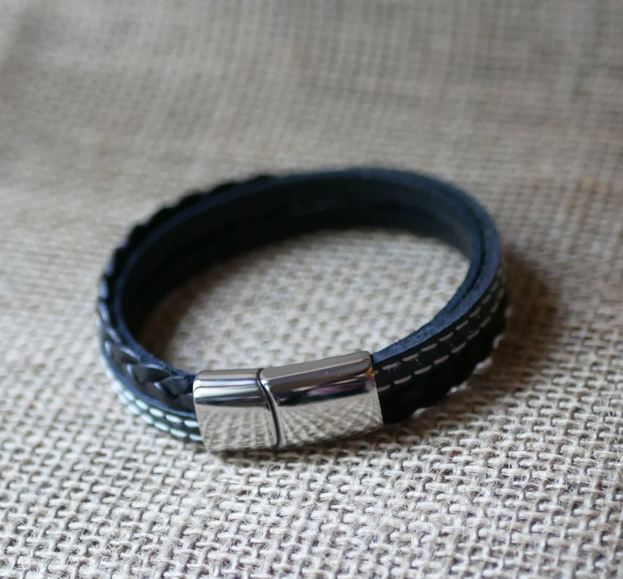 Men's black multi-leather cuff bracelet