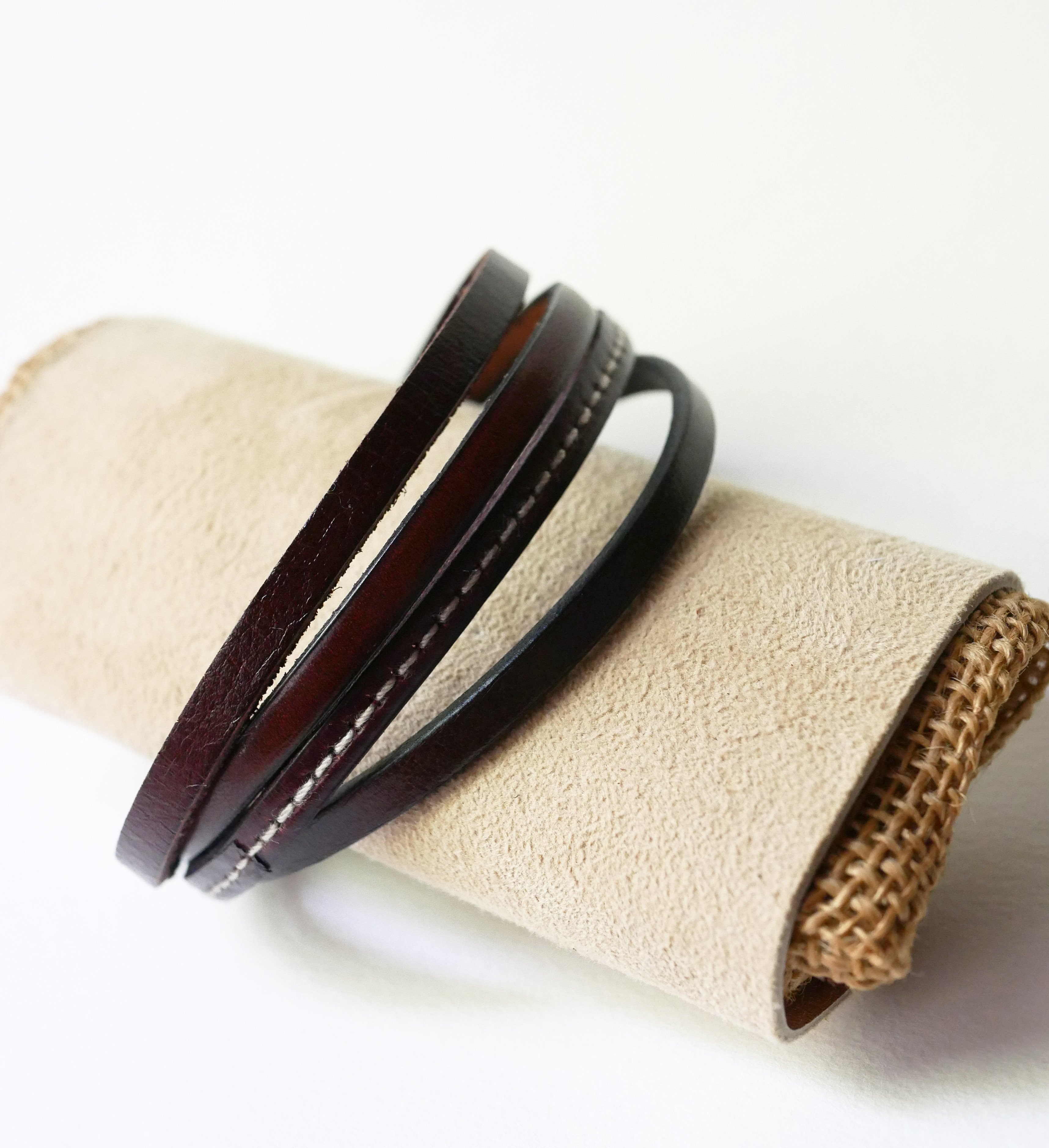 Men's brown multi-leather cuff bracelet