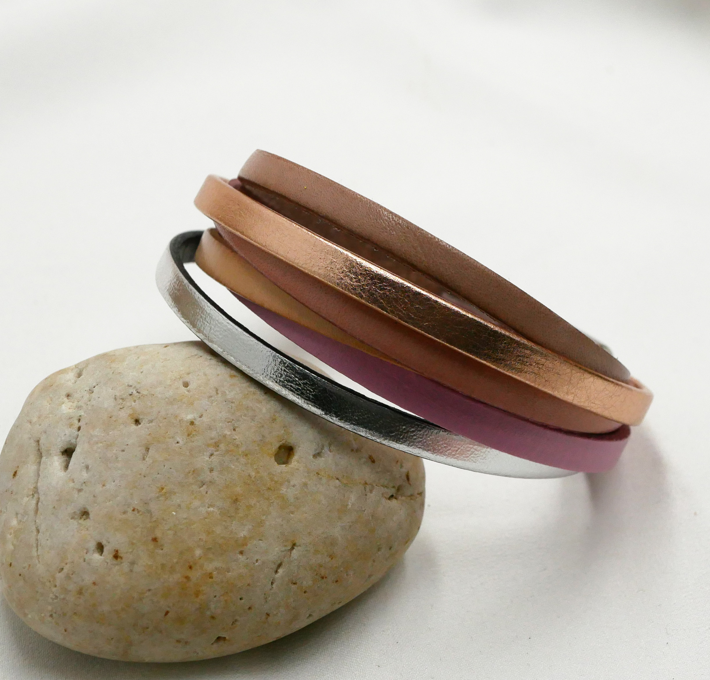 Multi-leather cuff bracelet, peach copper color