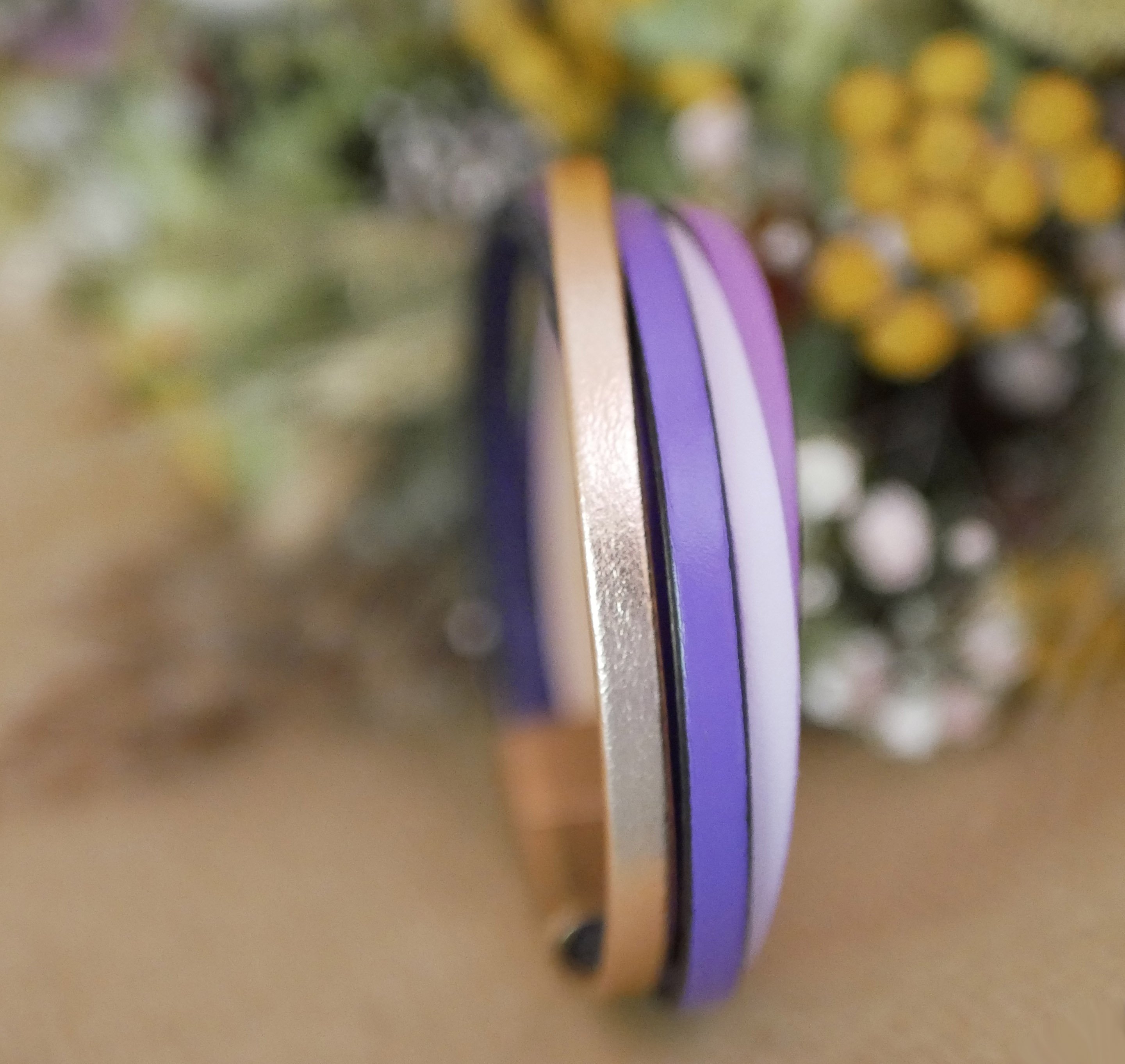 Purple &amp; rose gold multi-leather cuff bracelet