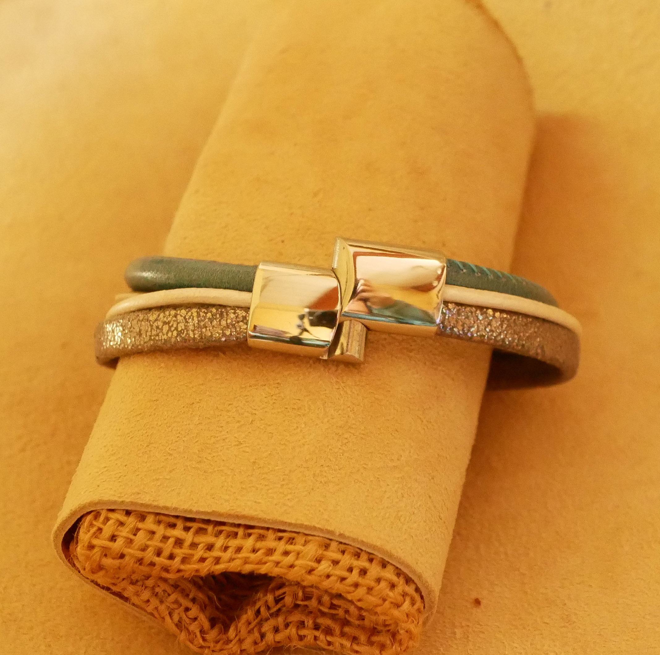 Blue and Silver multi-leather cuff bracelet