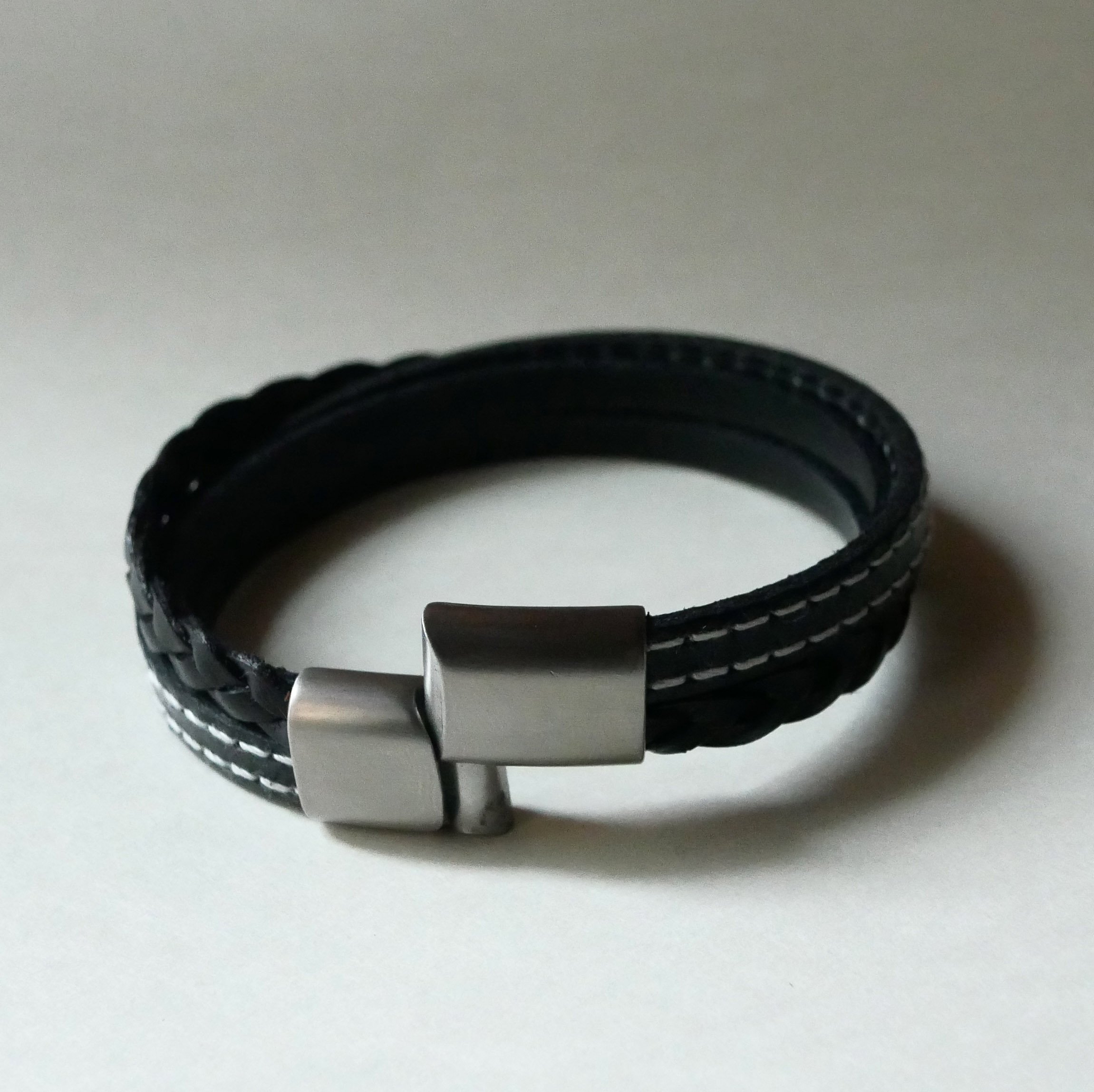 Men's black multi-leather cuff bracelet