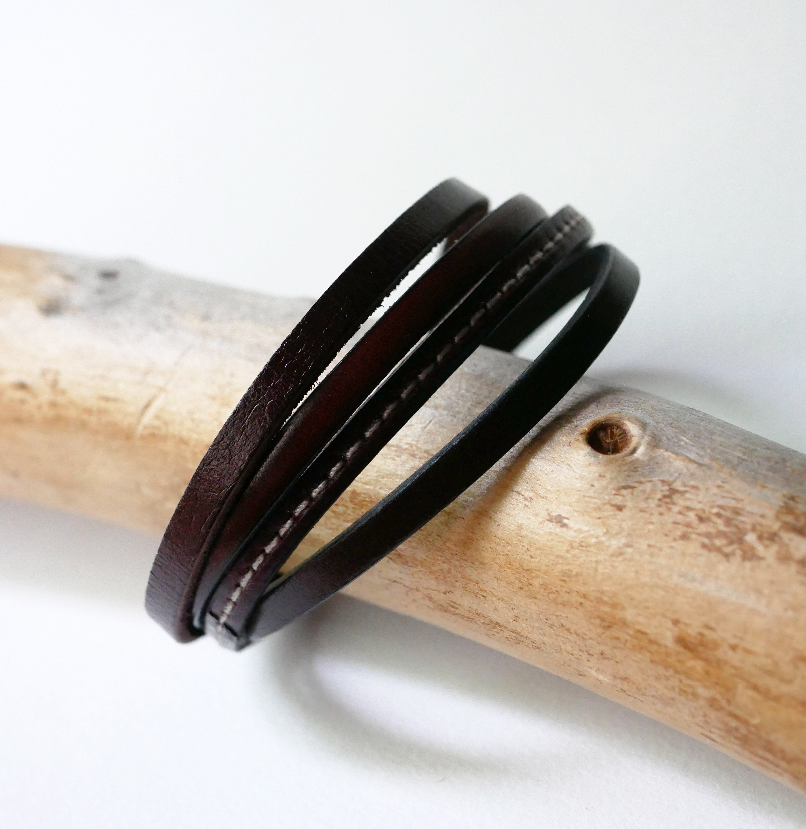 Men's brown multi-leather cuff bracelet