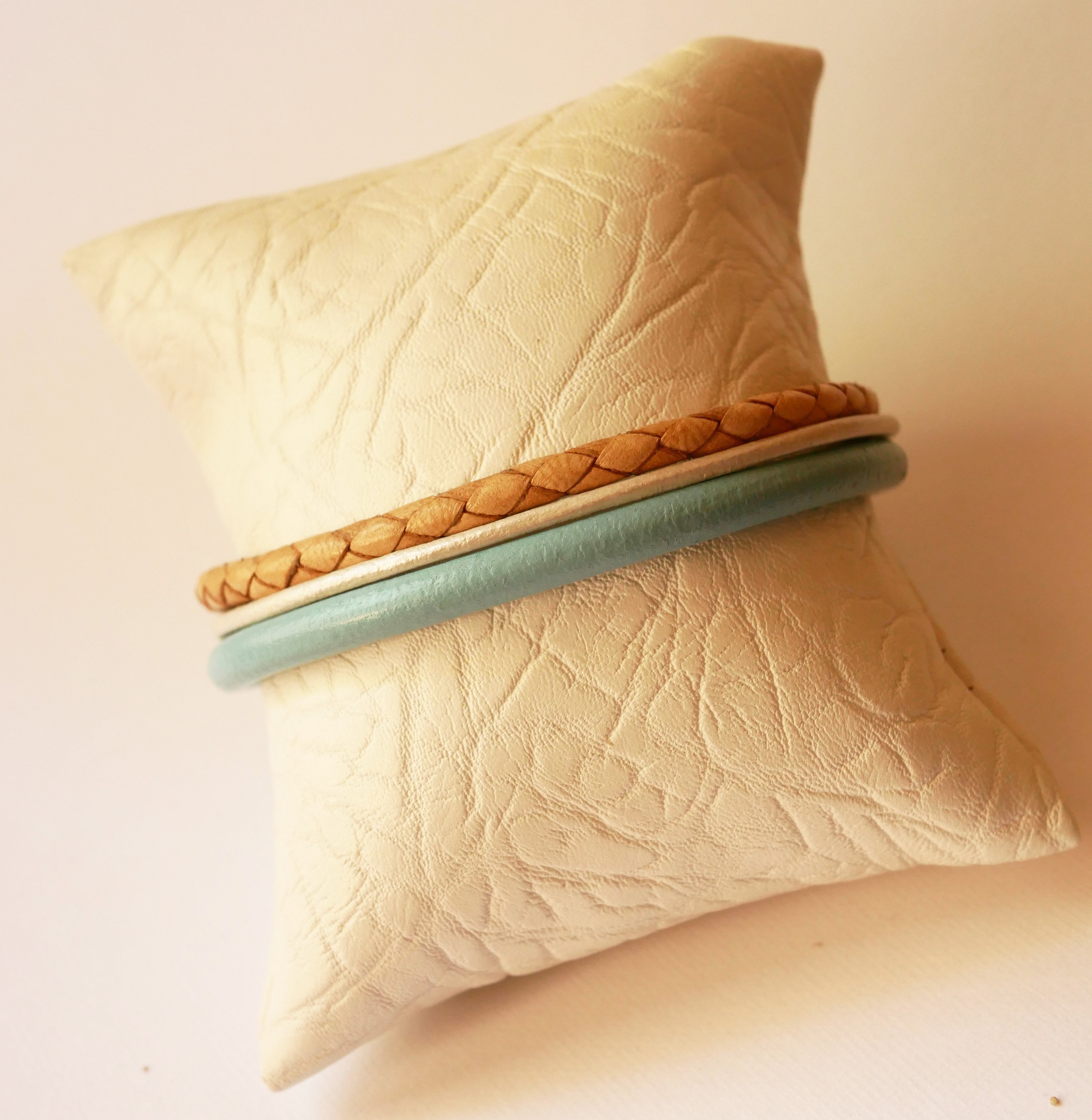 Beige and Turquoise multi-leather cuff bracelet