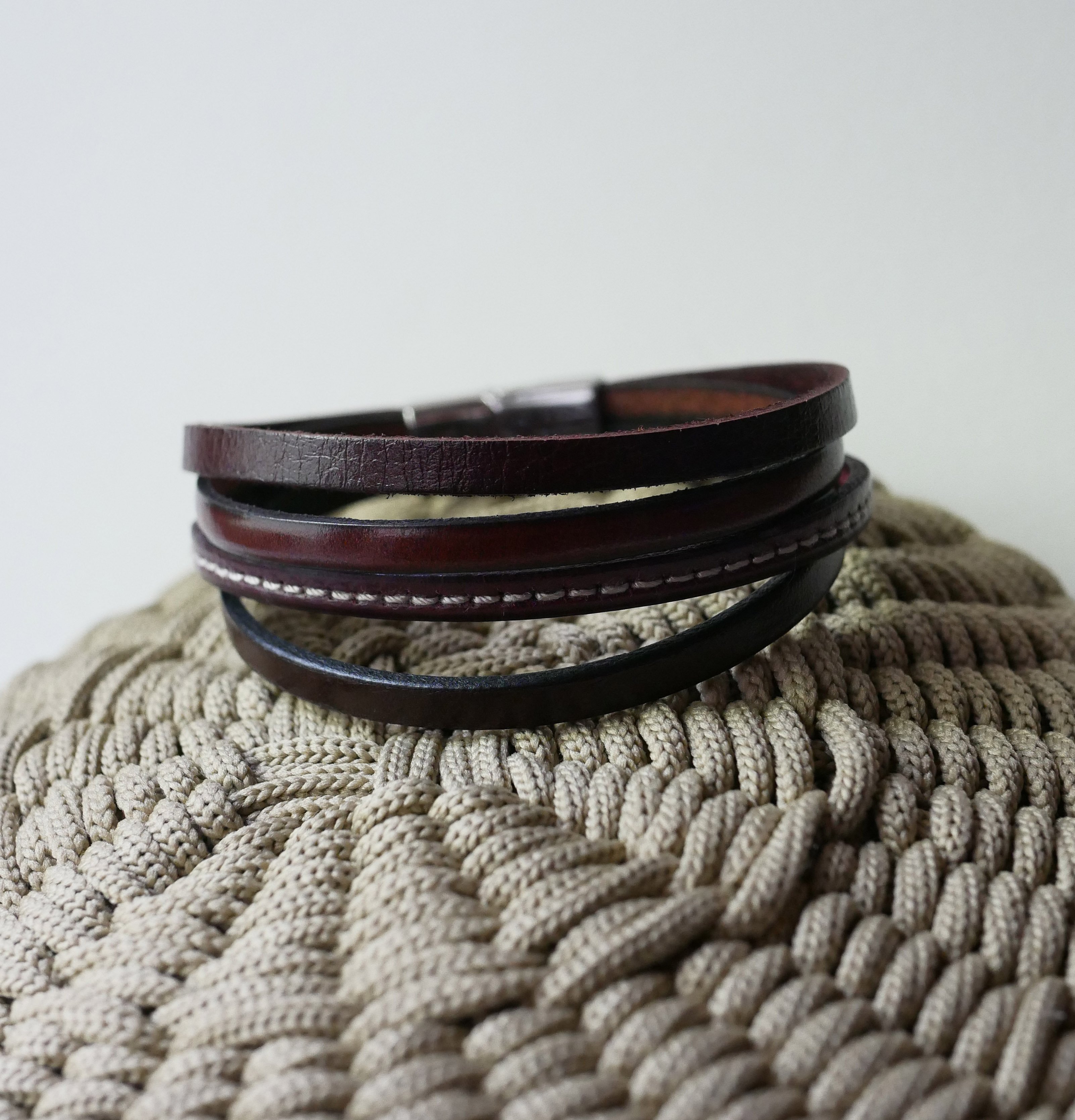 Men's brown multi-leather cuff bracelet