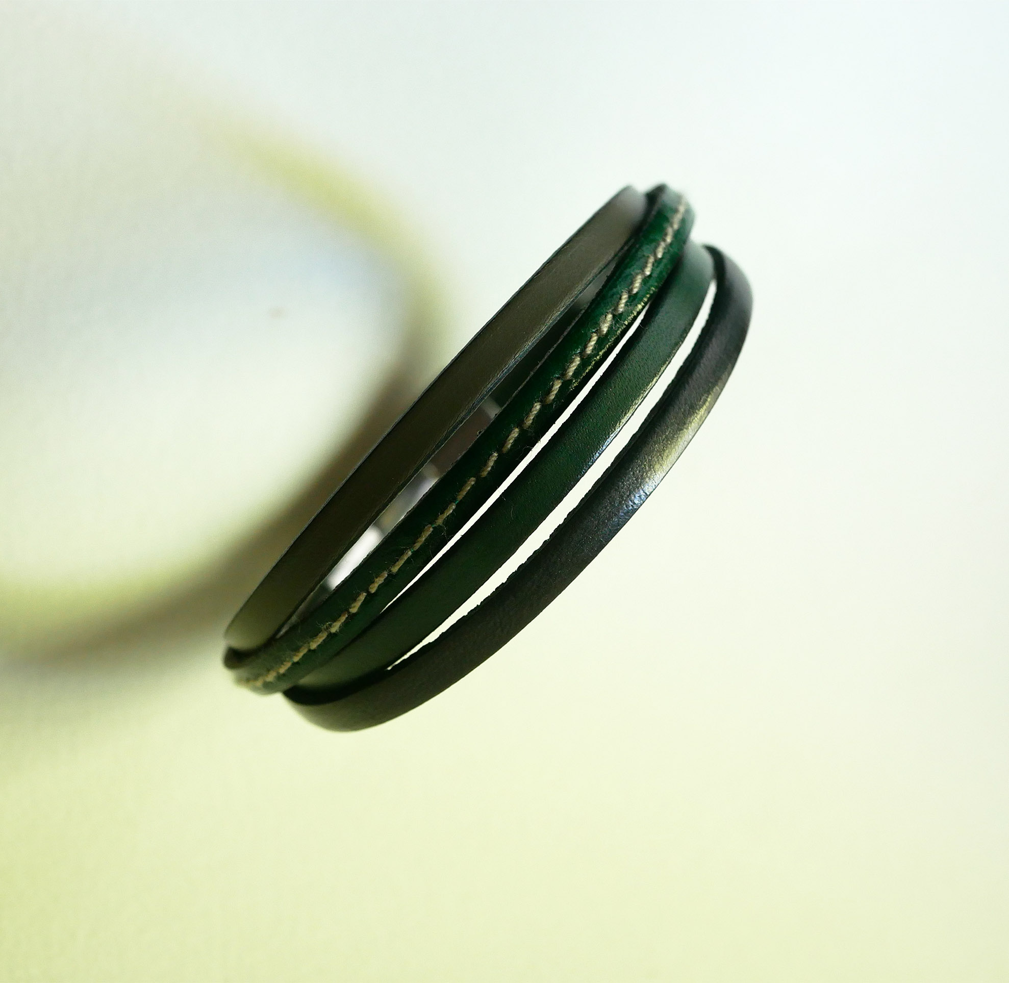 Green &amp; Grey multi-leather cuff bracelet for men