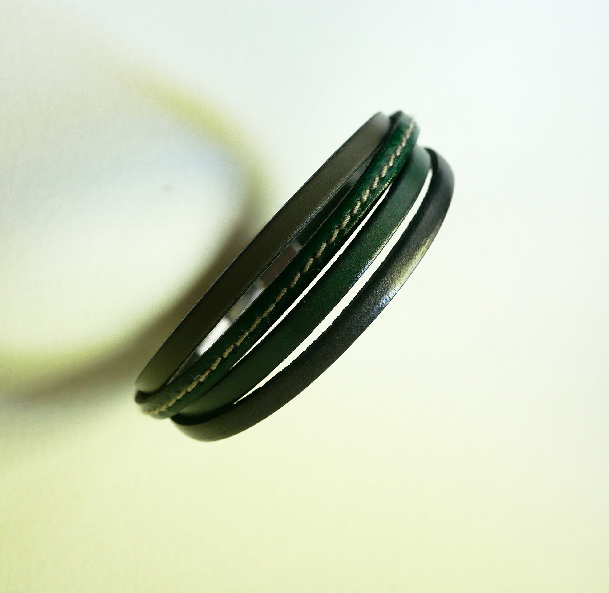 Green &amp; Grey multi-leather cuff bracelet for men