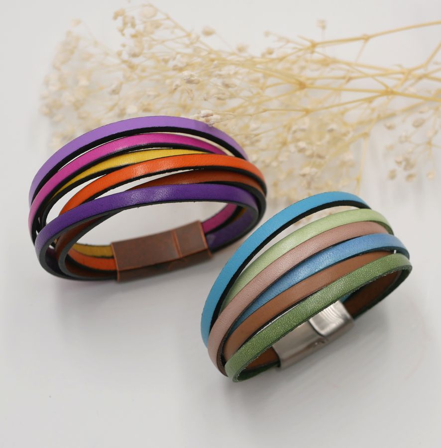 Cuff bracelet multi-leathers tonic colors