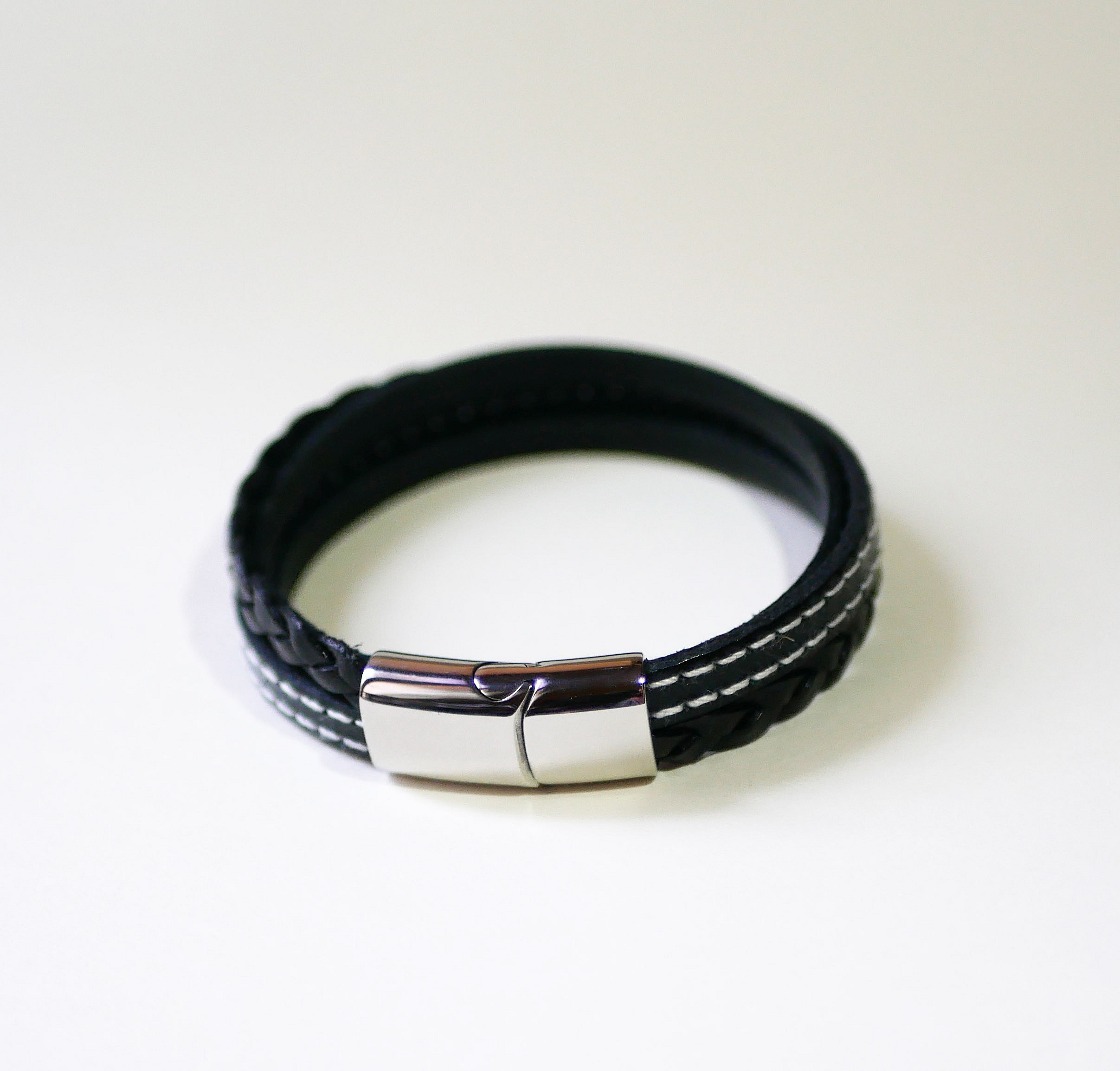 Men's black multi-leather cuff bracelet