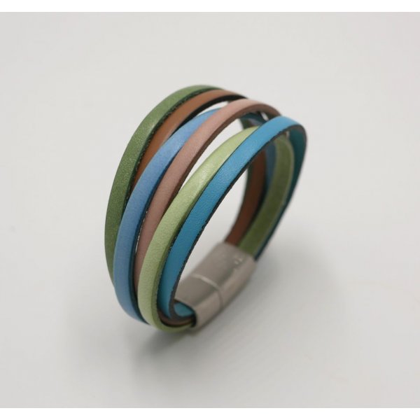 Multi-leather cuff bracelet pastel colors