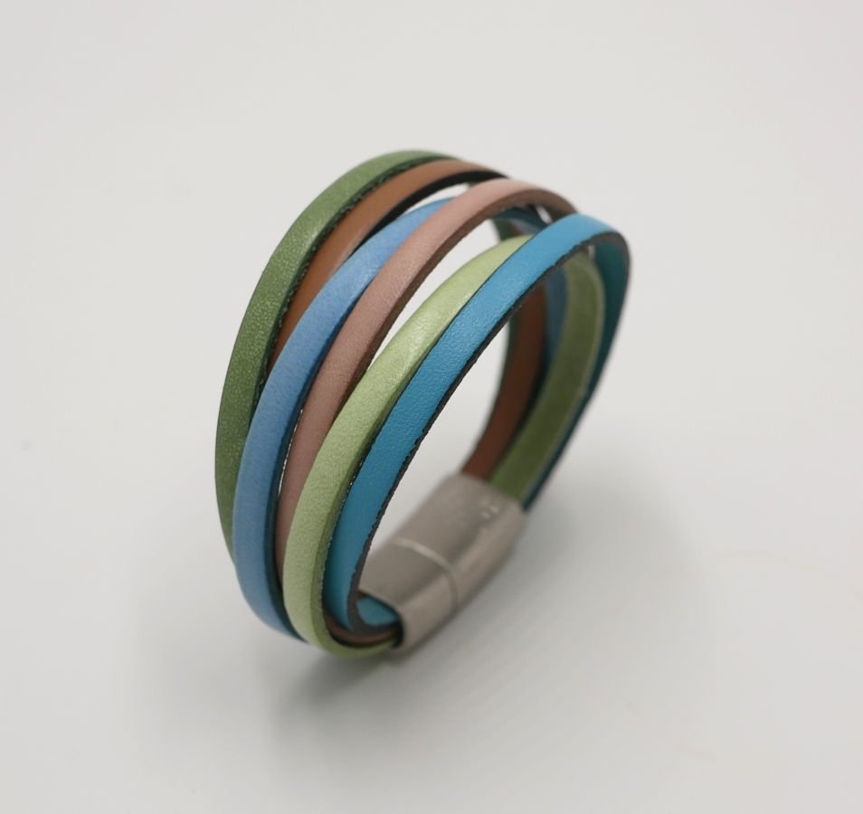 Multi-leather cuff bracelet pastel colors