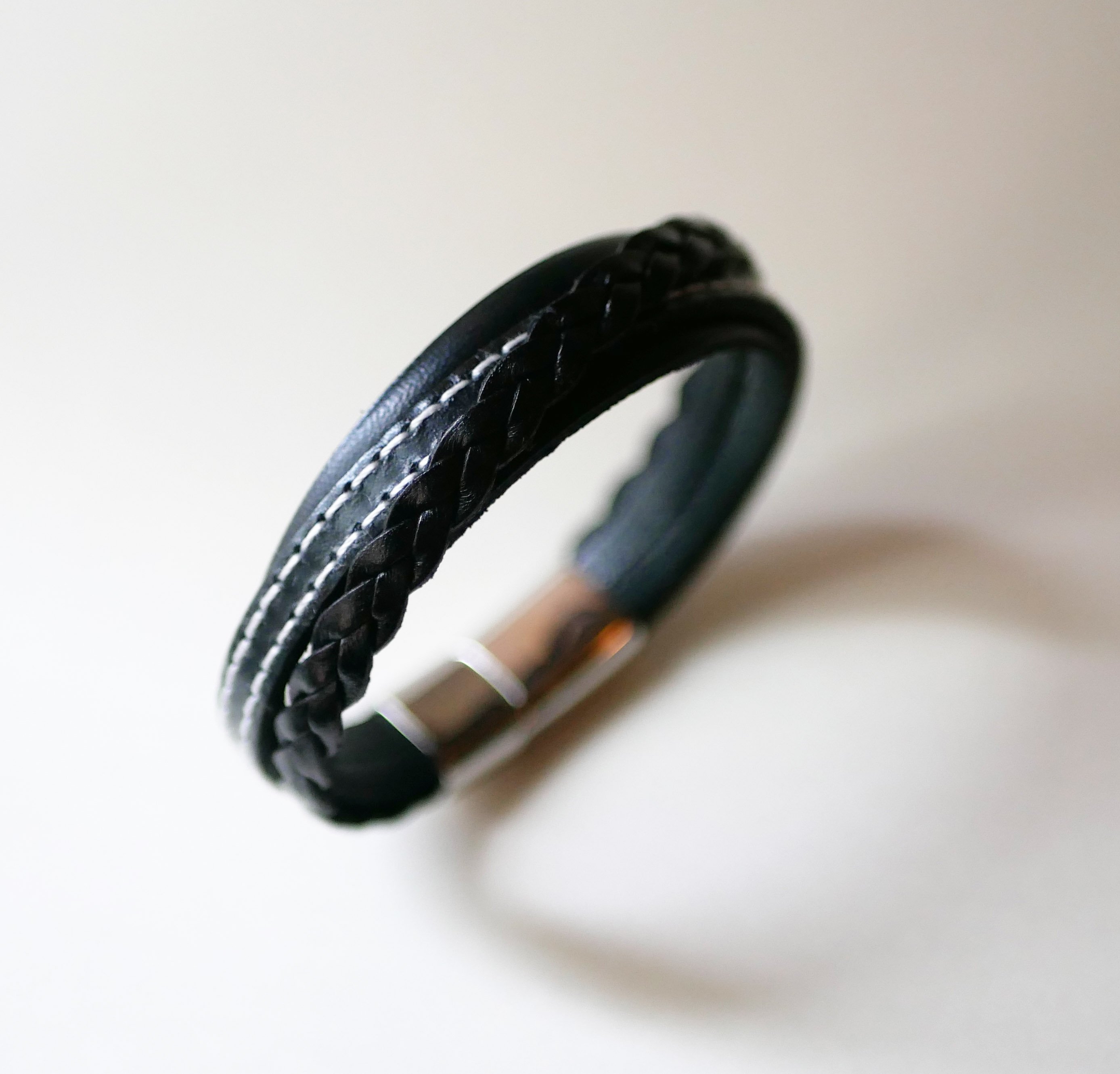 Men's black multi-leather cuff bracelet