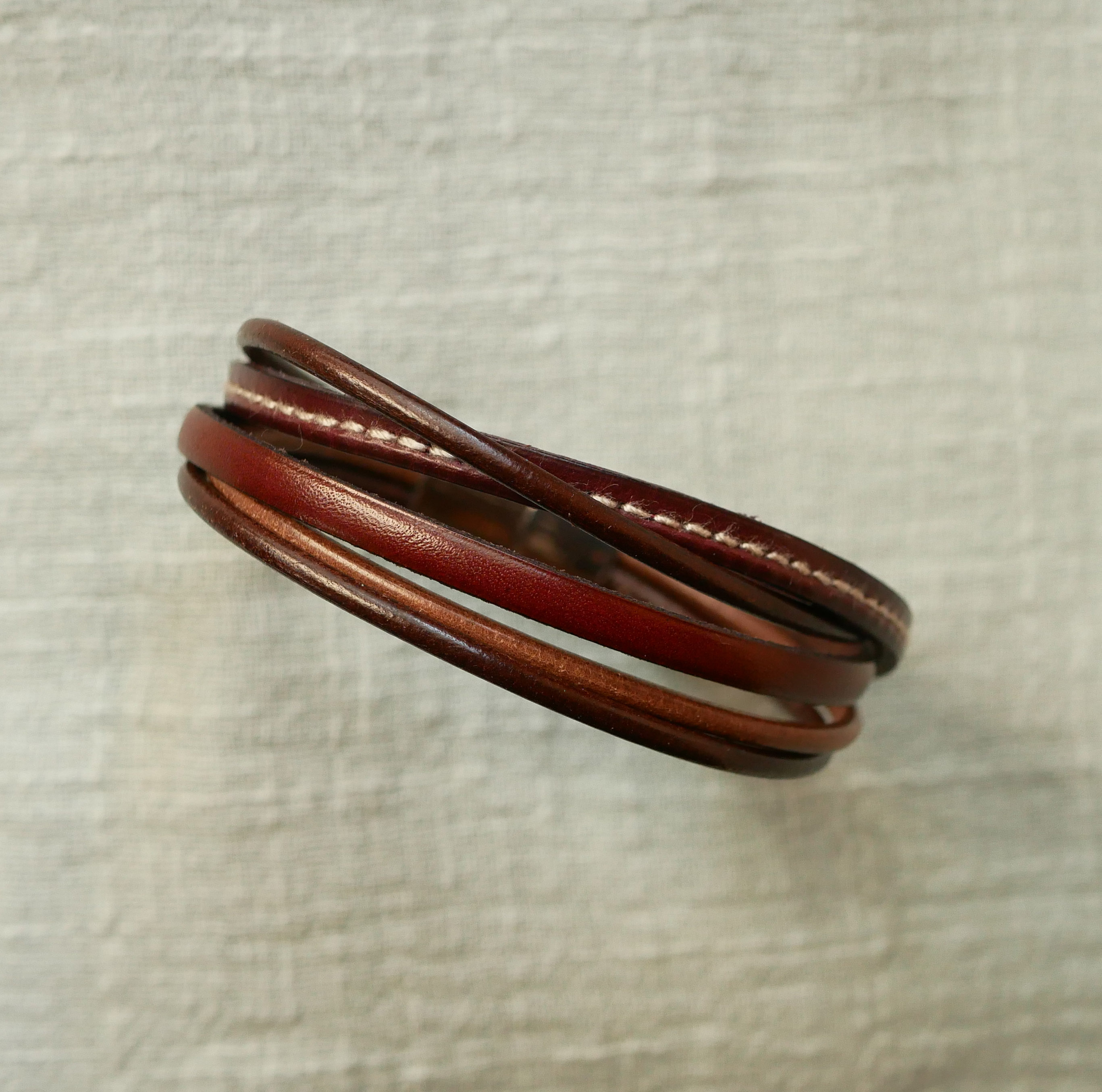 Men's brown multi-leather cuff bracelet