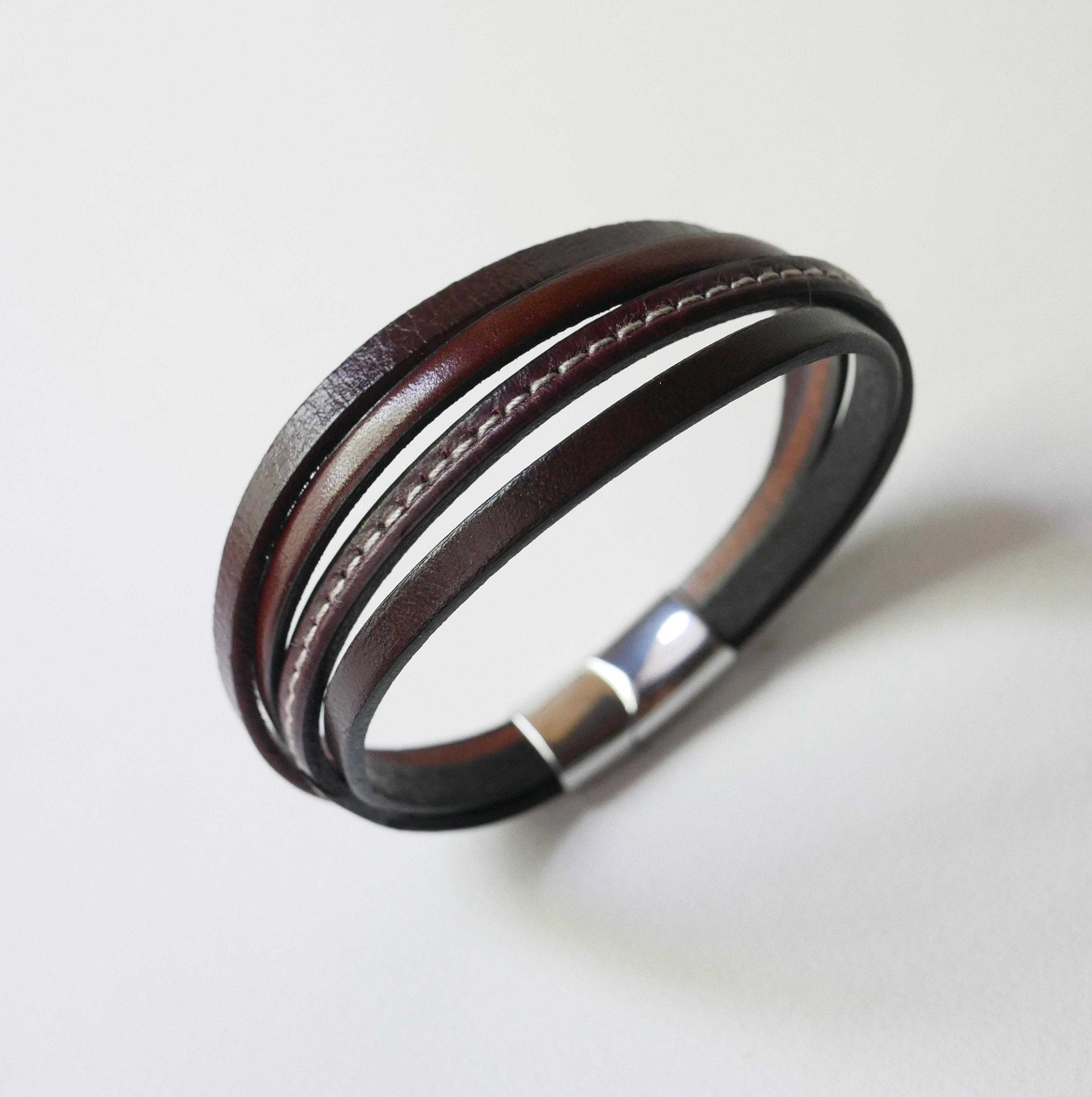 Men's brown multi-leather cuff bracelet
