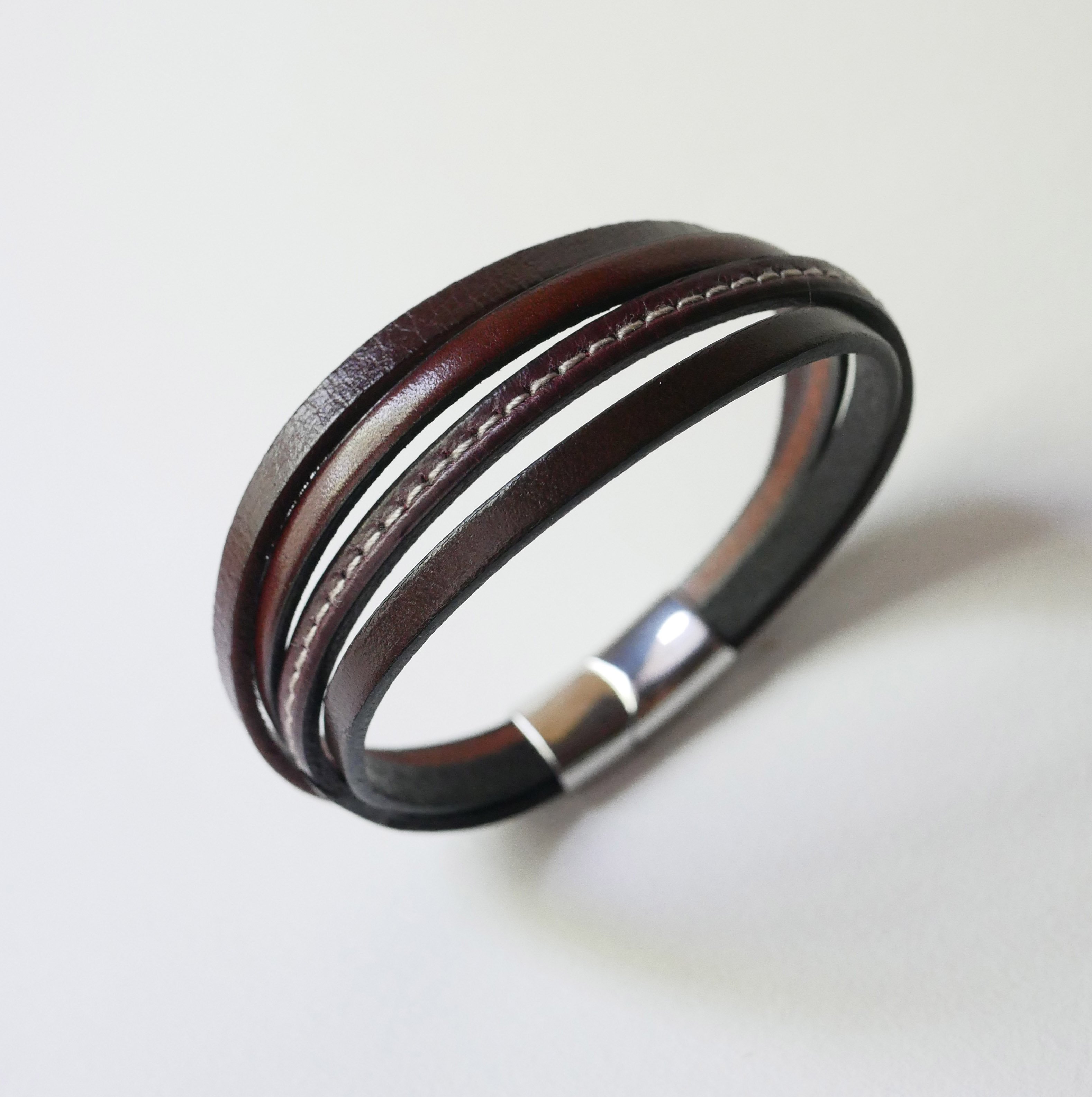 Men's brown multi-leather cuff bracelet