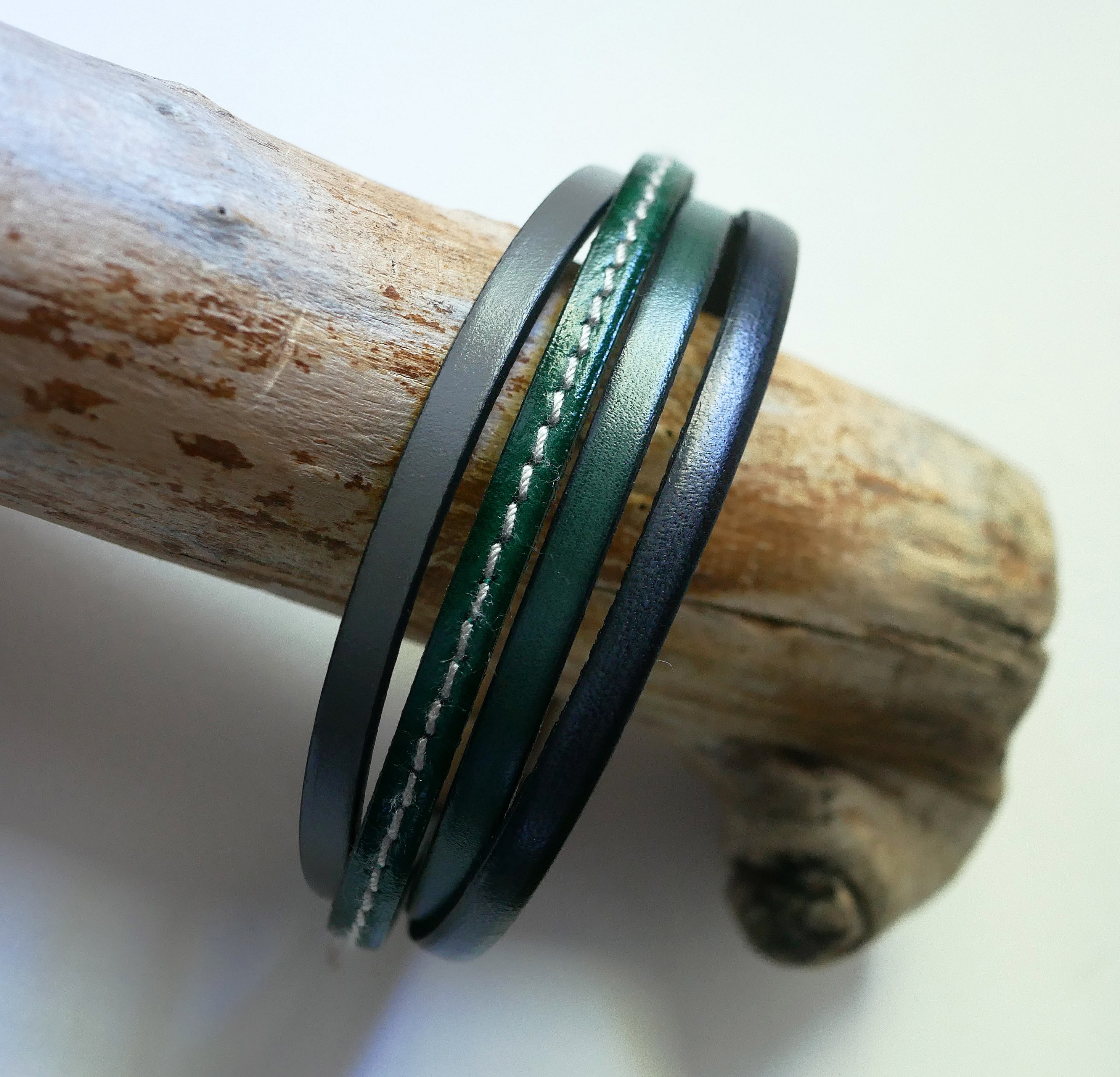 Green &amp; Grey multi-leather cuff bracelet for men