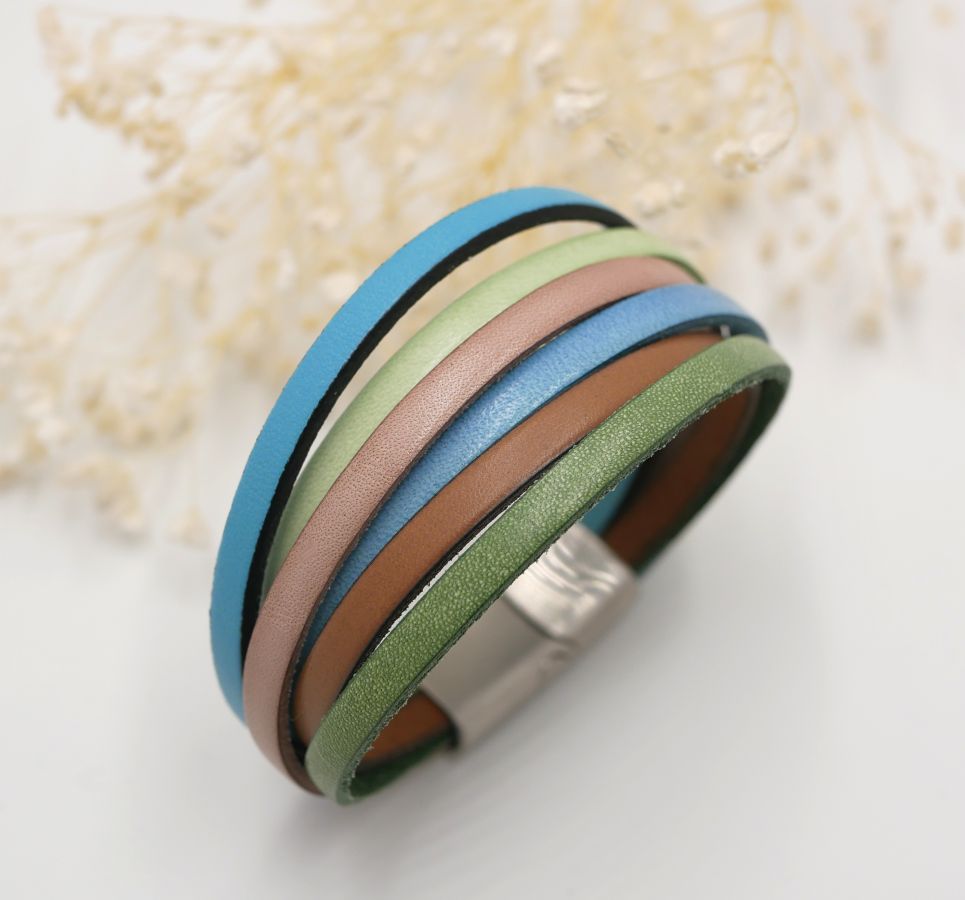 Multi-leather cuff bracelet pastel colors