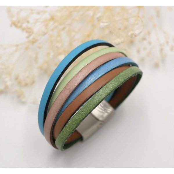 Multi-leather cuff bracelet pastel colors