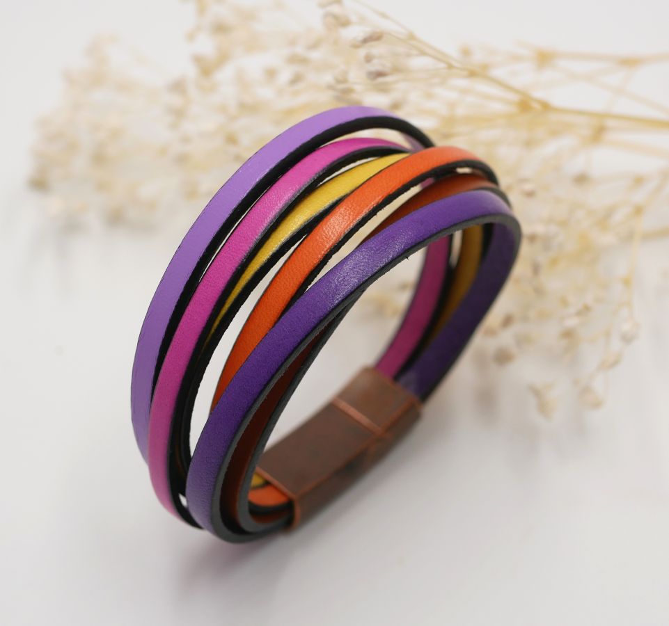 Cuff bracelet multi-leathers tonic colors