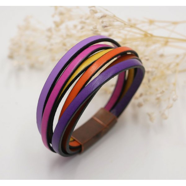 Cuff bracelet multi-leathers tonic colors
