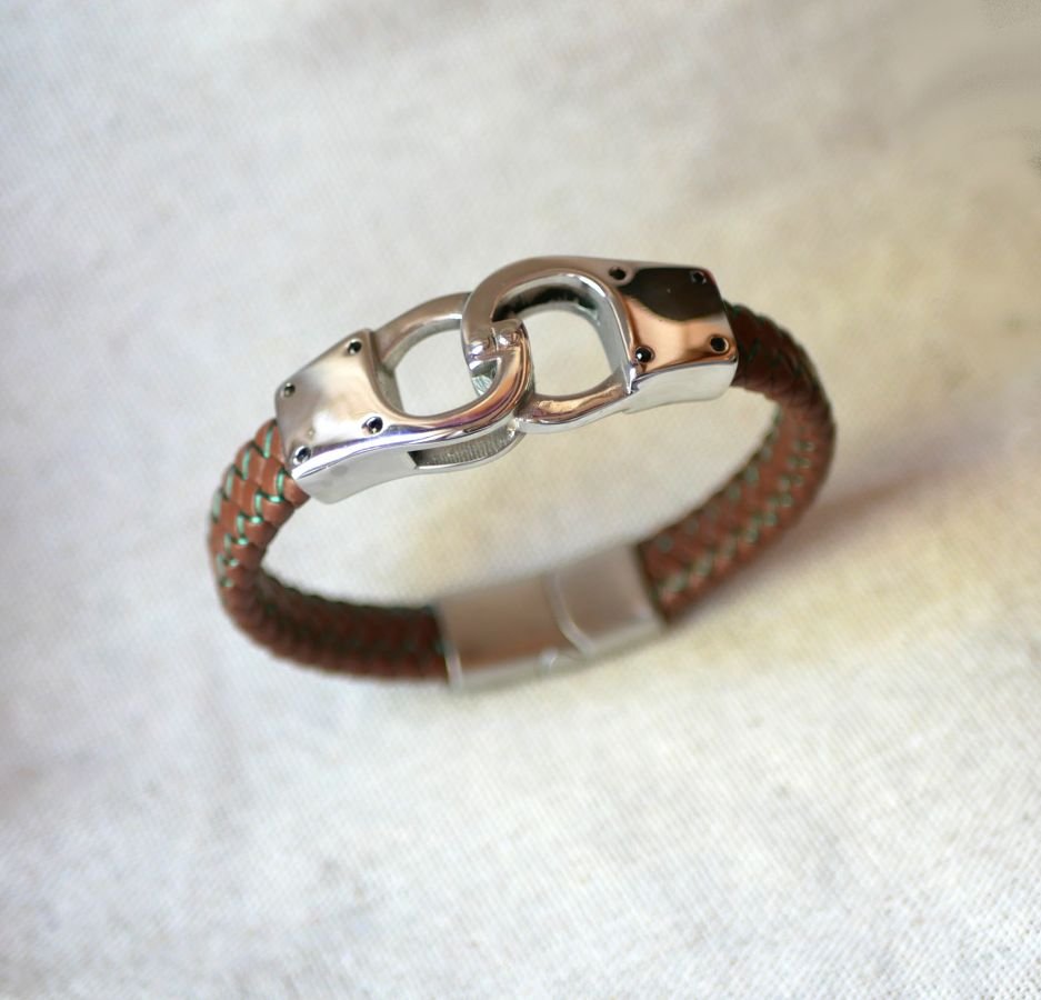 Braided leather handcuff bracelet color and size of your choice