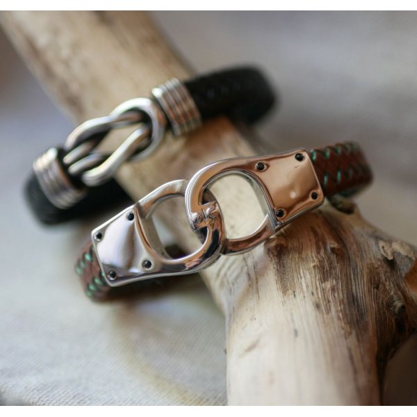 Braided leather handcuff bracelet color and size of your choice