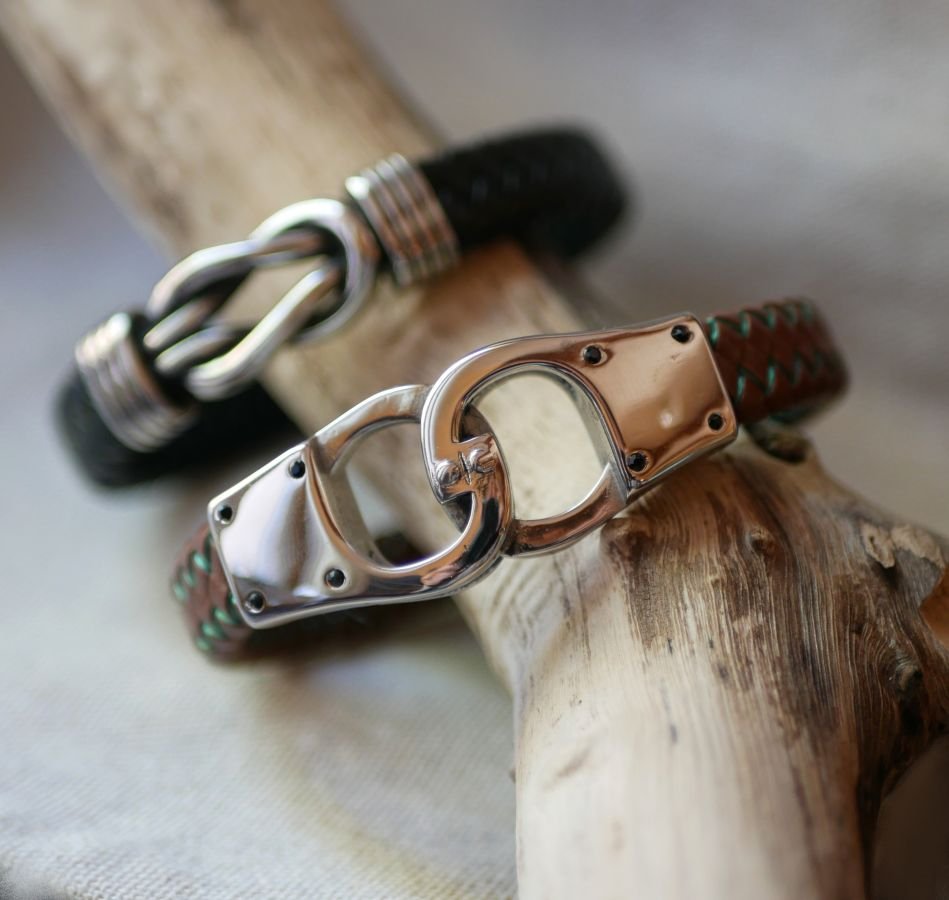 Braided leather handcuff bracelet color and size of your choice