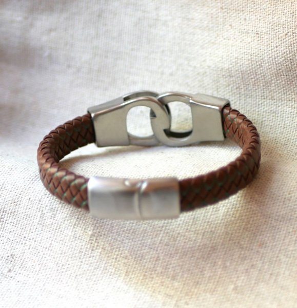 Braided leather handcuff bracelet color and size of your choice