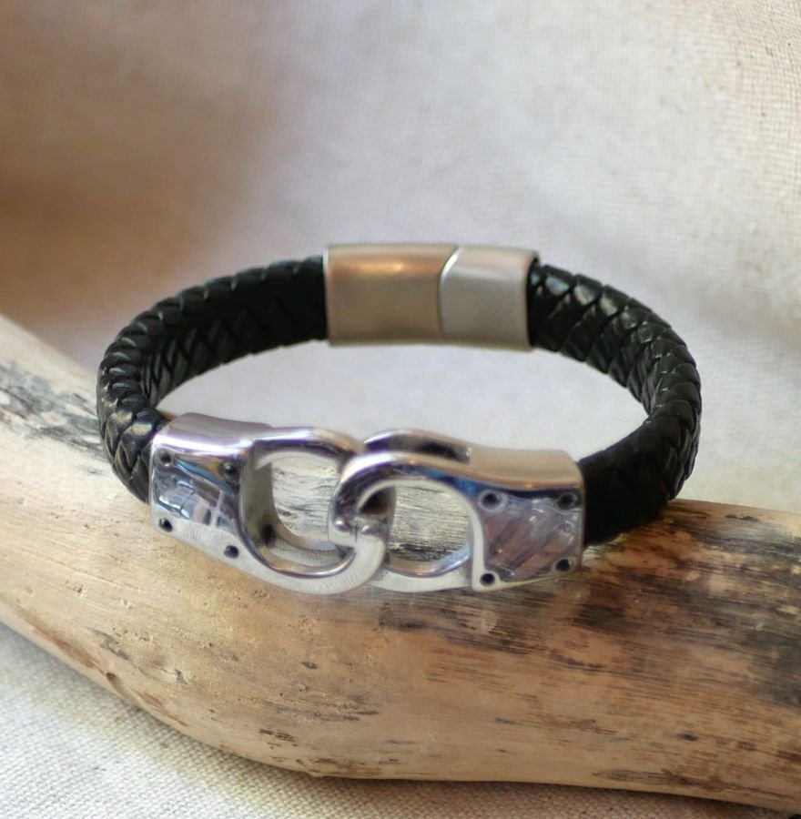 Braided leather handcuff bracelet color and size of your choice