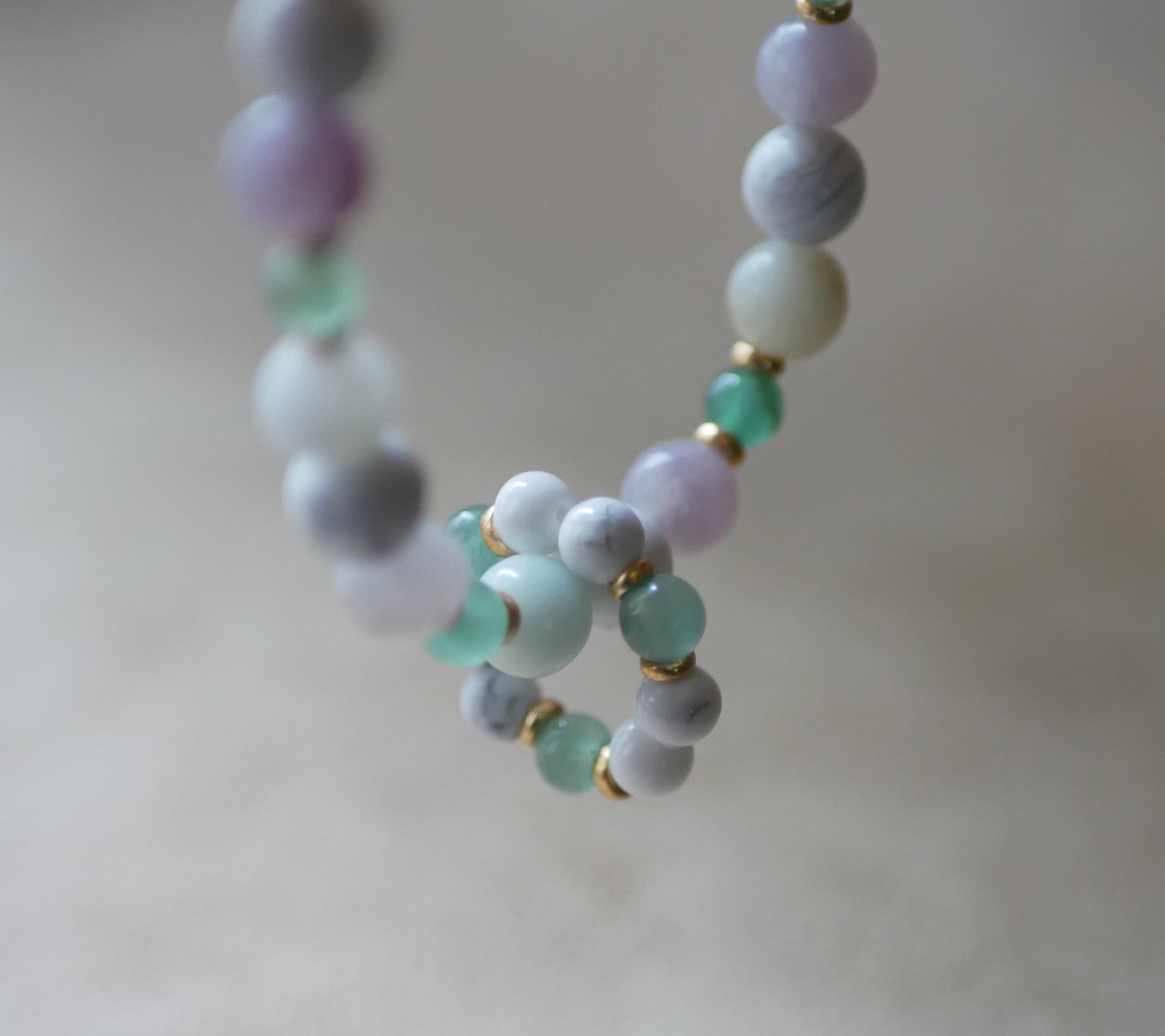 Aventurine natural stone beads bracelet with mini beads ring