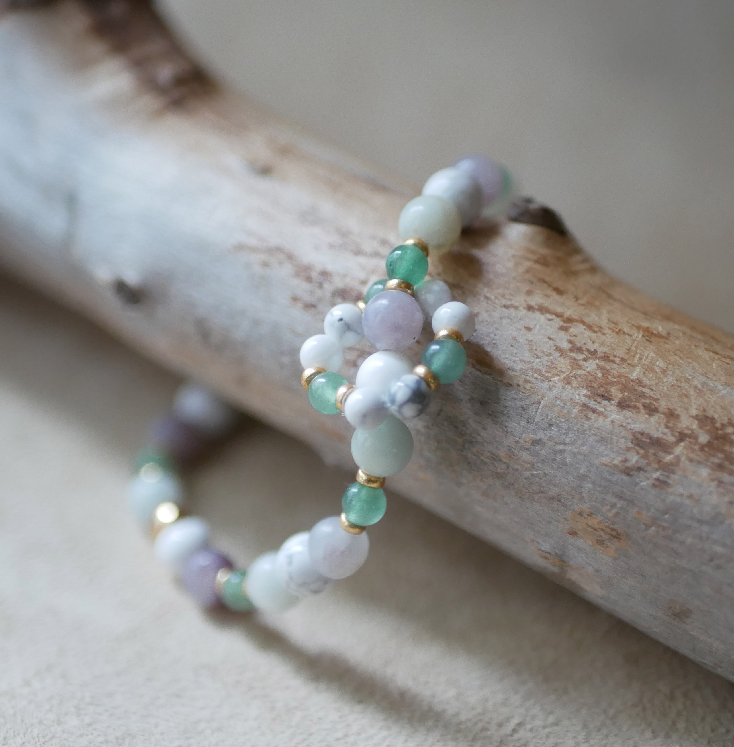 Aventurine natural stone beads bracelet with mini beads ring