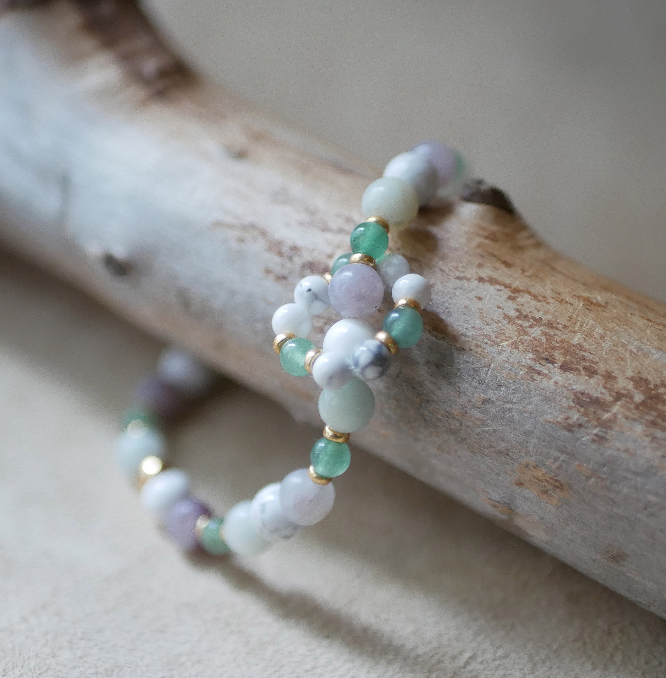 Aventurine natural stone beads bracelet with mini beads ring