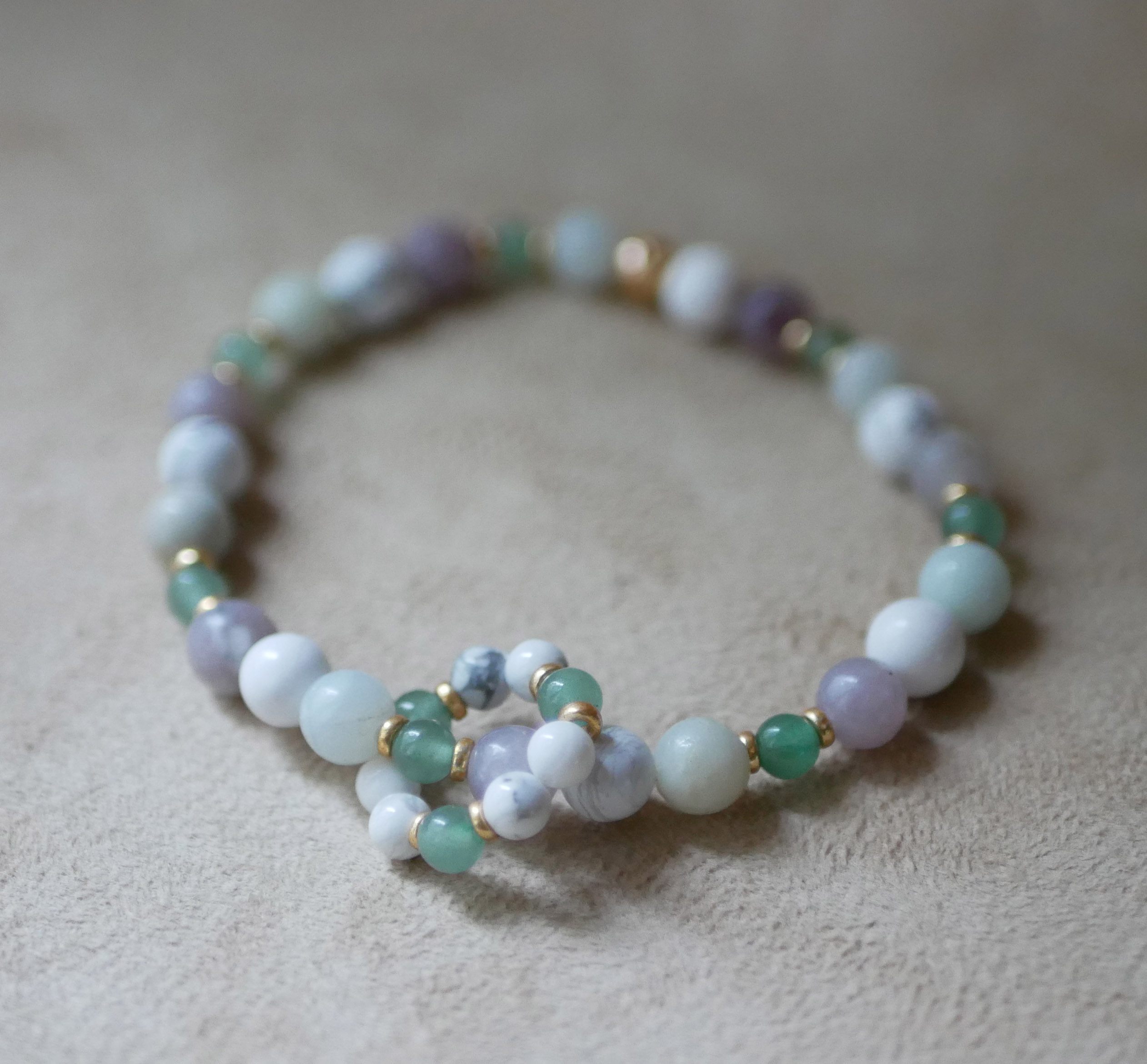 Aventurine natural stone beads bracelet with mini beads ring