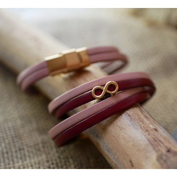 Golden infinity symbol bracelet gift for Mom in 2 leathers to personalize  