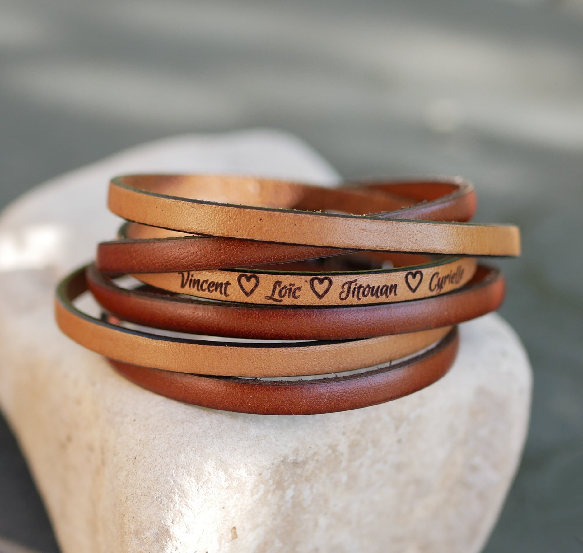 Customizable multi-turn leather bracelet duo for women or men