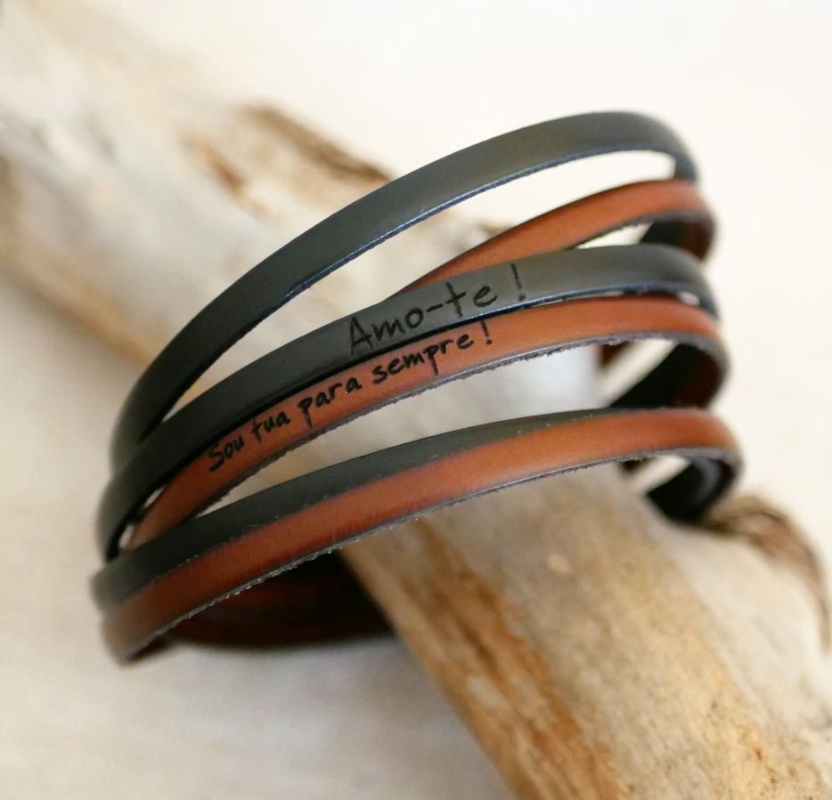 Leather bracelet to customize triple turn duo for women or men