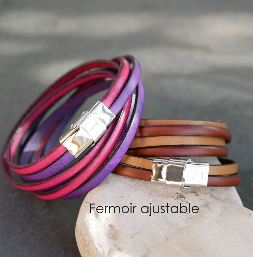 Leather bracelet to customize triple turn duo for women or men