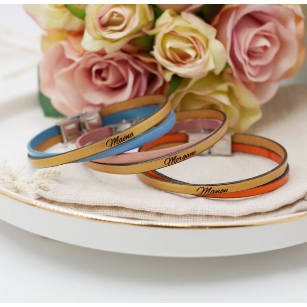 Personalized crossed leather duo bracelet for girl or woman 