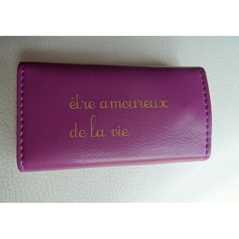 Engraved purple leather key case