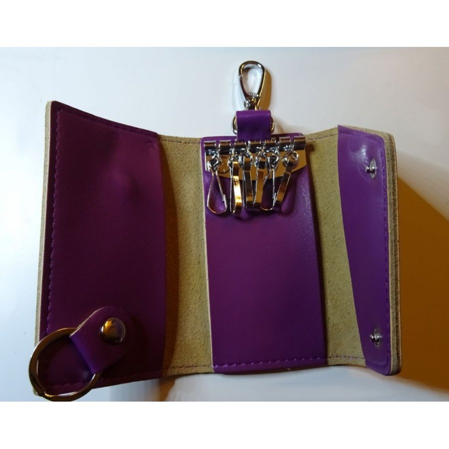 Engraved purple leather key case