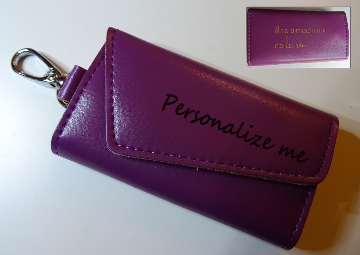 Engraved purple leather key case