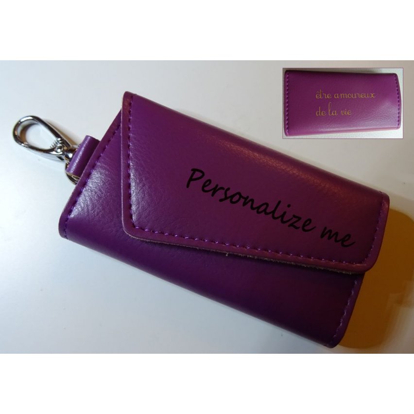 Engraved purple leather key case