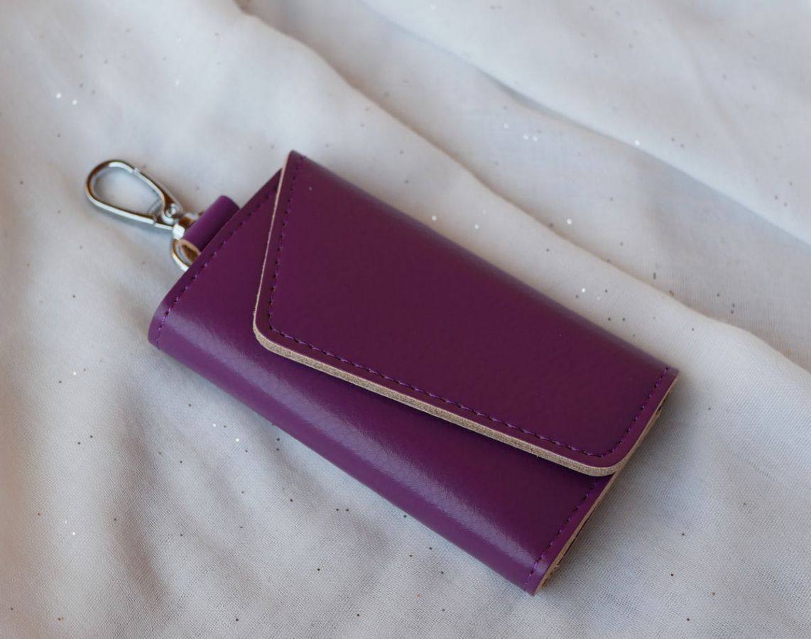 Engraved purple leather key case