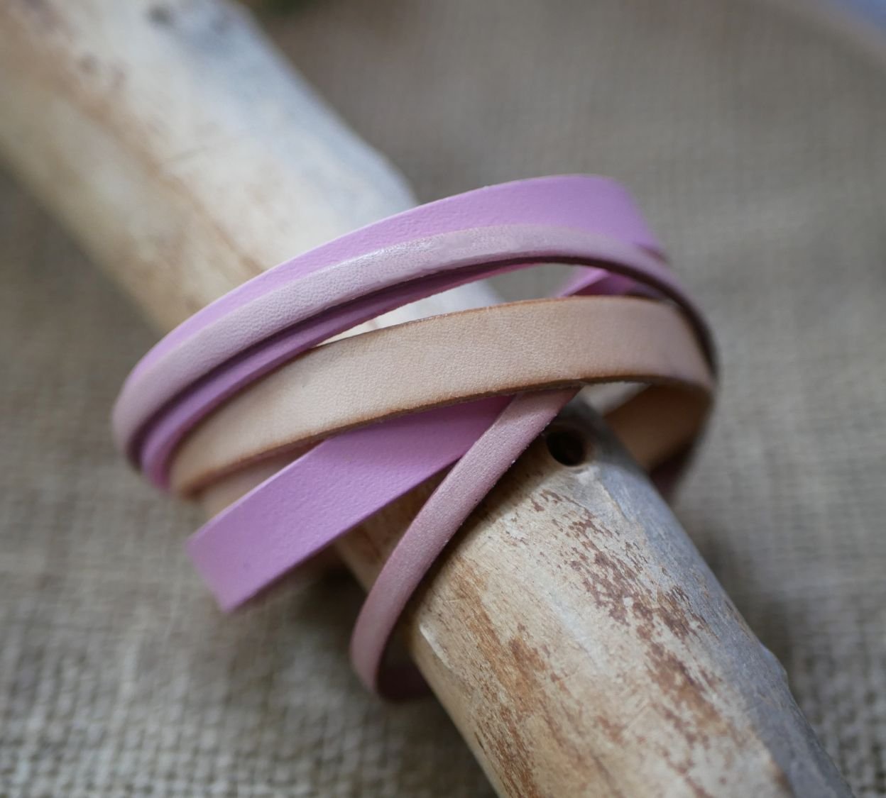 Personalized pink leather double turn cuff bracelet  