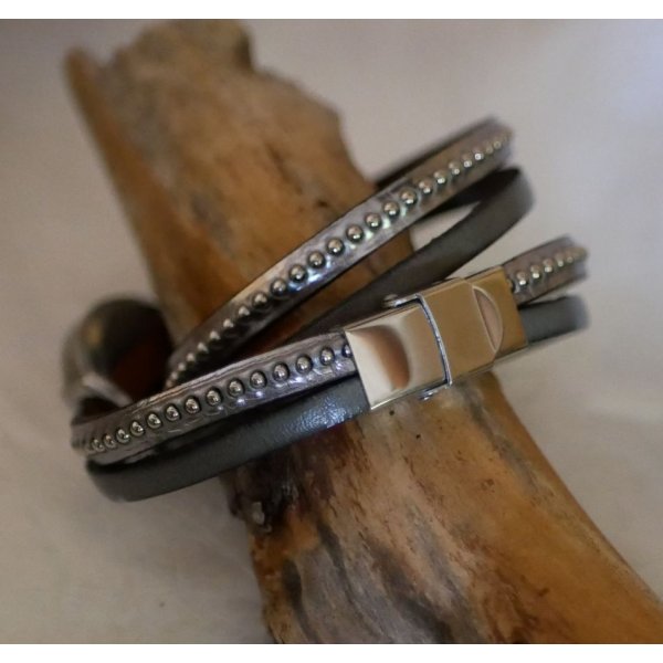 Silver watch with double leather strap, choice of color beads to personalize 