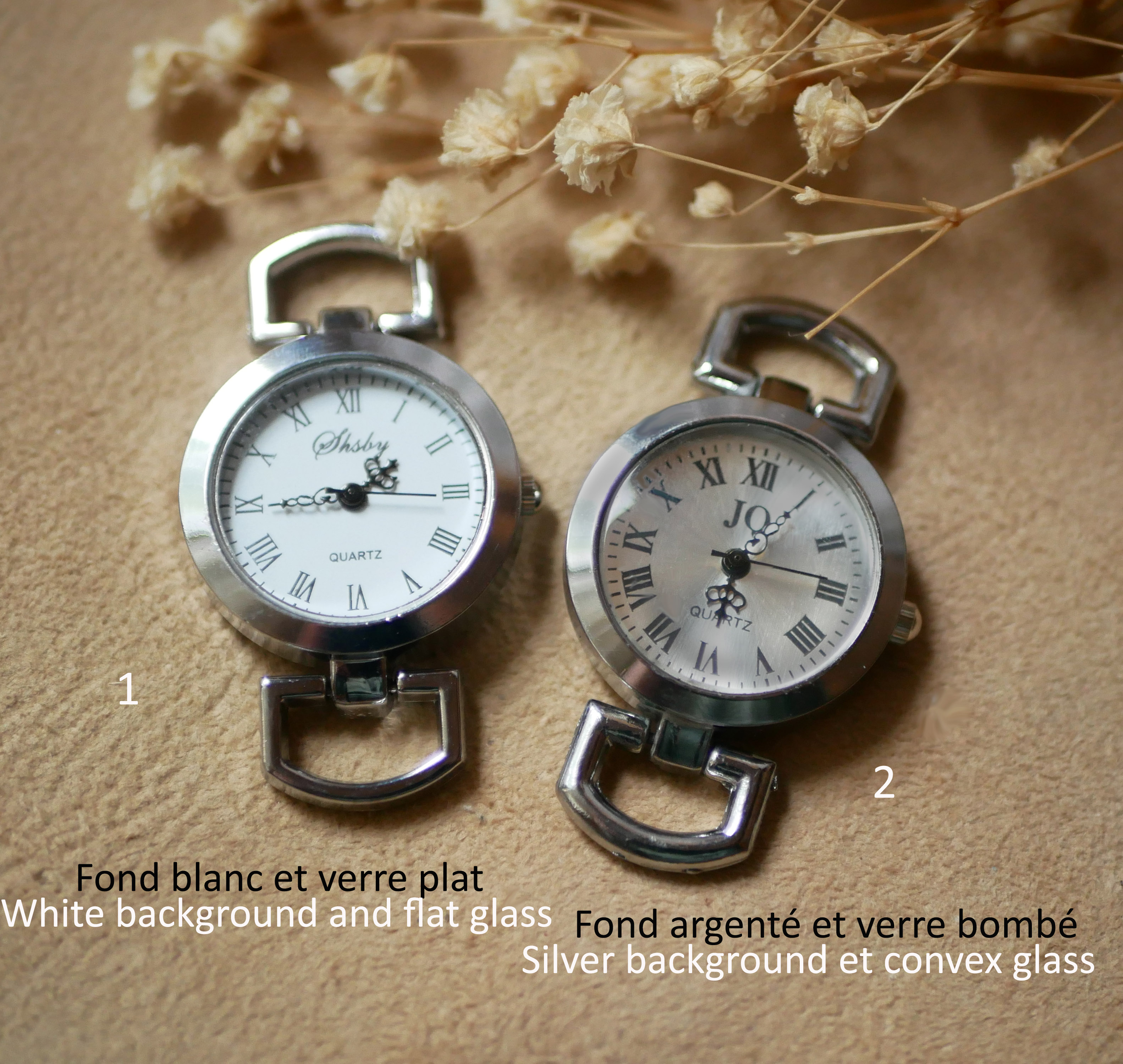 Silver watch with double leather strap, choice of color beads to personalize 