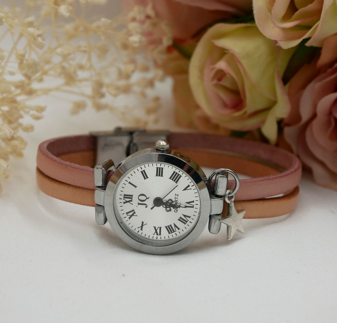 Silver-plated watch with duo leather strap in your choice of color and personalized engraving