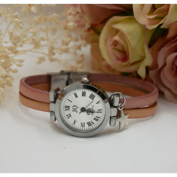 Silver-plated watch with duo leather strap in your choice of color and personalized engraving